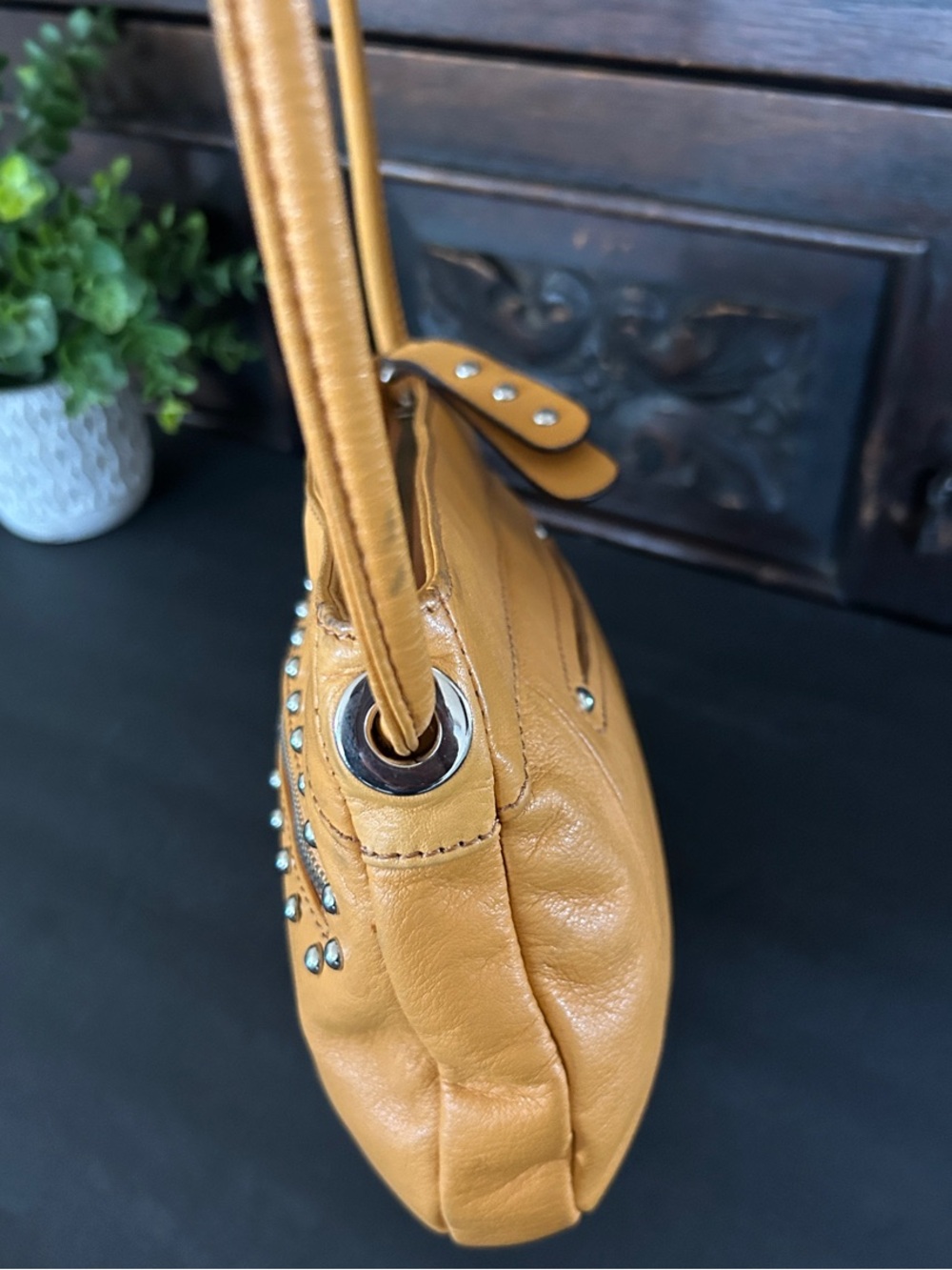 B. makowsky Mustard Yellow Studded Leather Crossbody - Picture 4 of 11